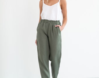 BRINLEY Linen Pants / Tapered Linen Trousers / Elegant Cropped / Handmade  Clothing for Women -  Israel