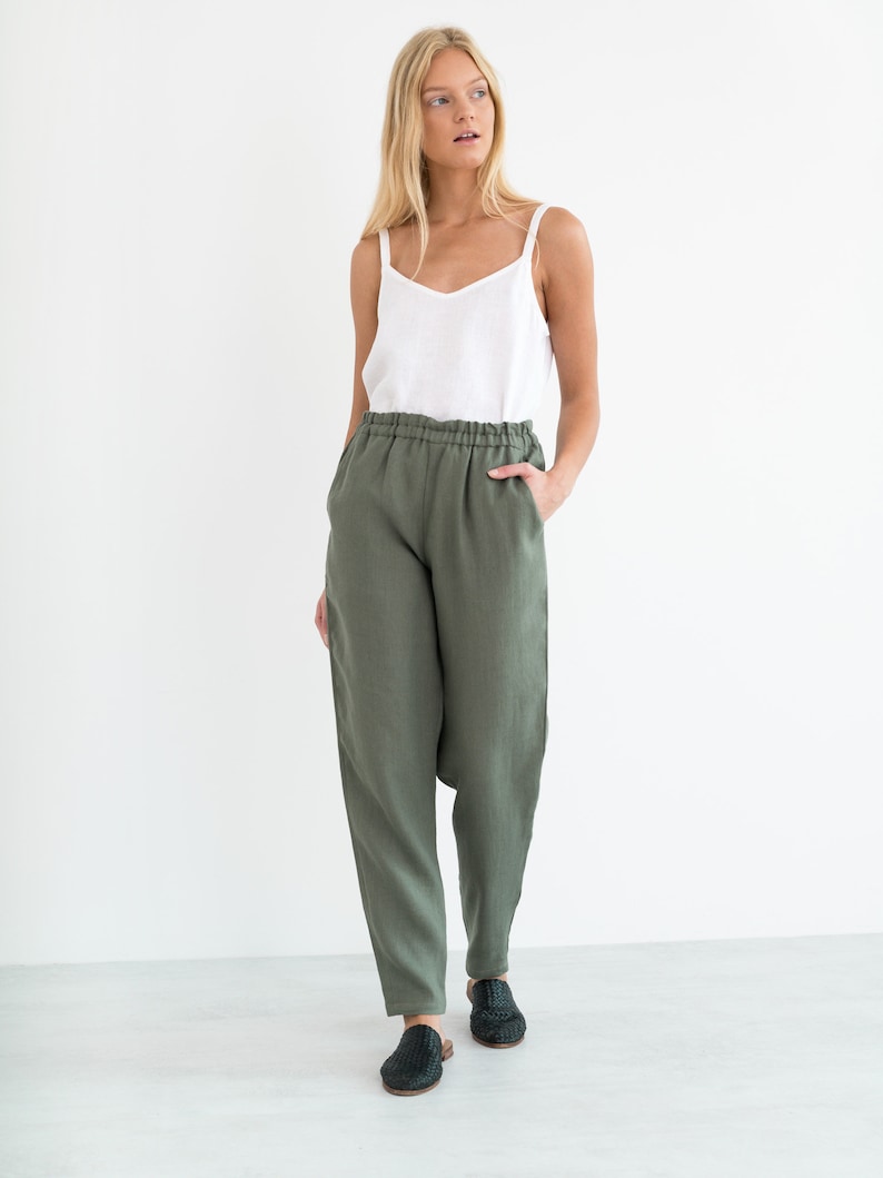 Ready to ship  BRINLEY Linen Pants  Tapered Linen Trousers  Elegant Cropped  Handmade Clothing For Women