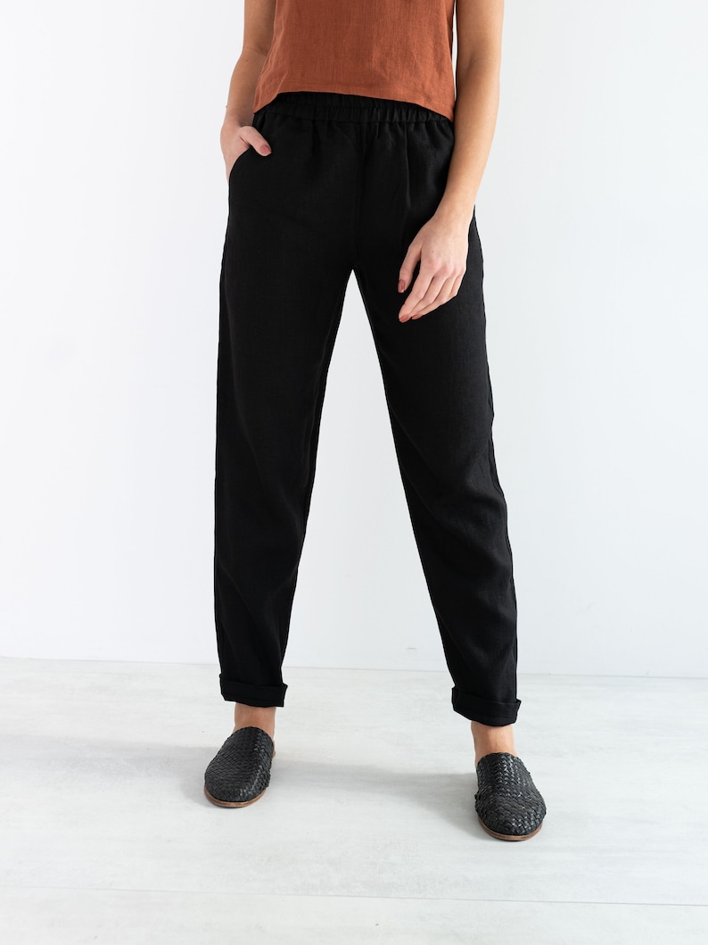 BRINLEY Linen Pants for Women / High Waisted Linen Trousers in Black image 2