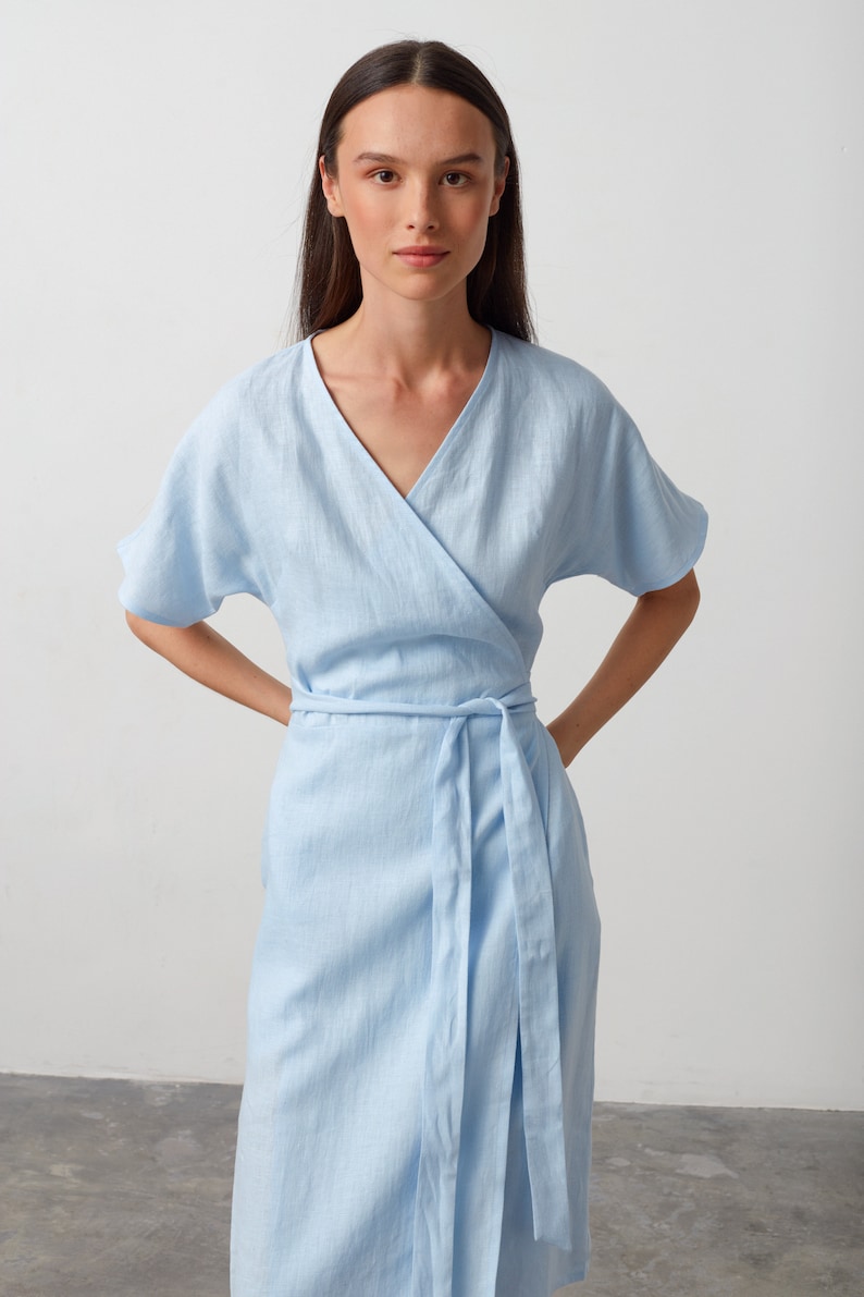 SUMMER Linen Wrap Dress / Linen Kimono Wrap Dress Etsy