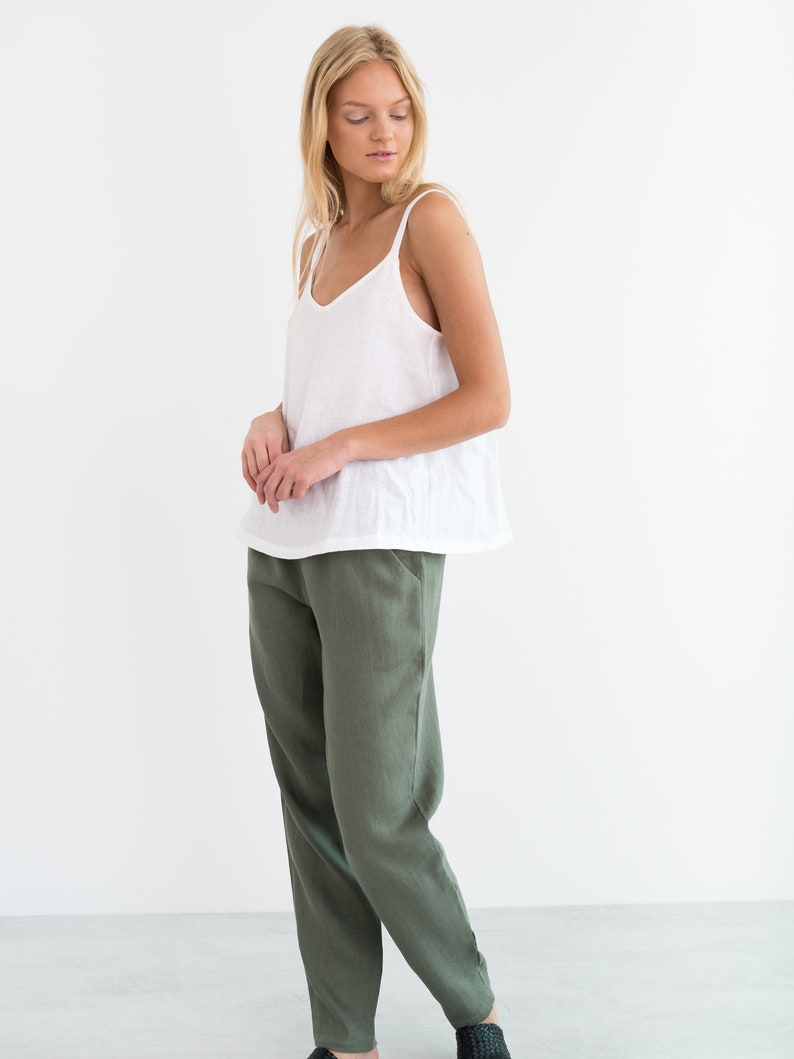 Ready to ship BRINLEY Linen Pants Tapered Linen Trousers Elegant Cropped Handmade Clothing For Women