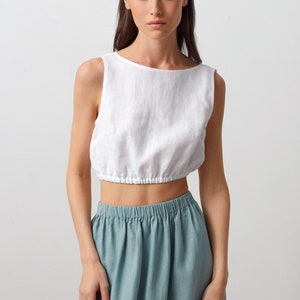 ETHNA Linen Tank Top / Sleeveless Blouse / Linen Crop Top 画像 4