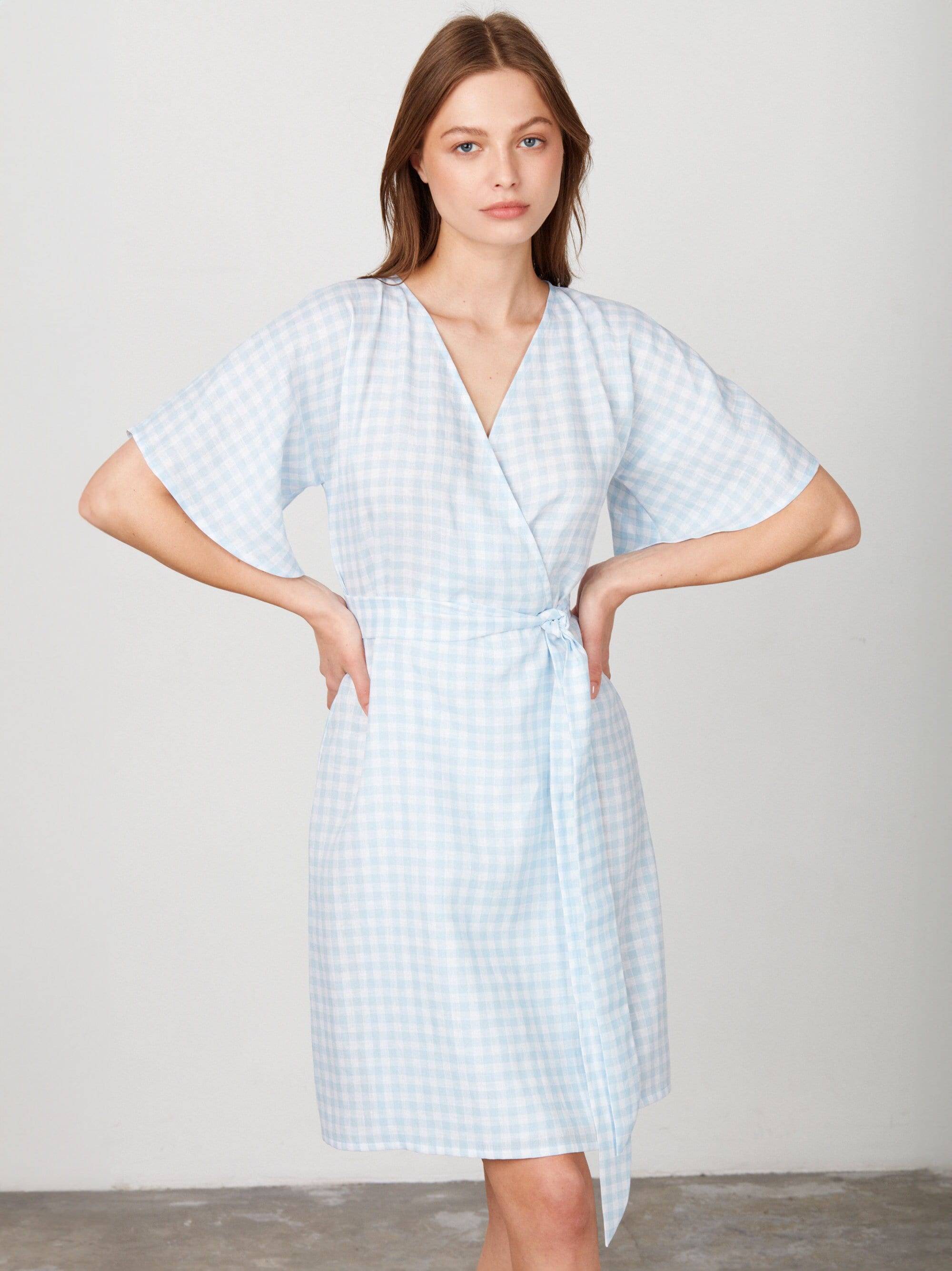 Linen Wrap Dress, Gingham Summer, Maternity Friendly | Mary