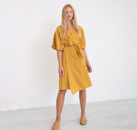 etsy linen wrap dress