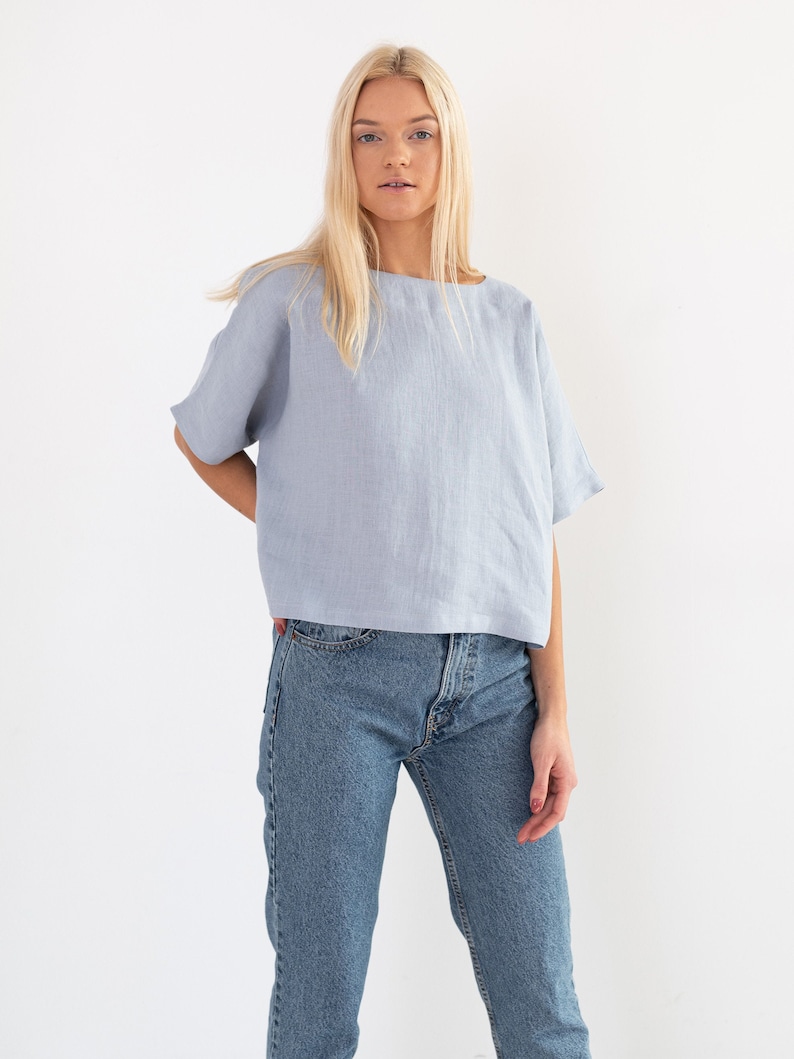 BEE Linen Blouse for Women / Boxy Linen Top / Linen Clothing image 1