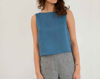 SALE Women's Cropped Linen Tank Top, Boat Neck and Sleeveless Cut | SONATE