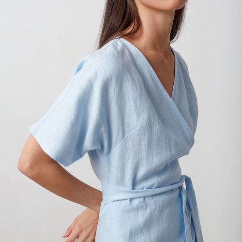 SUMMER Linen Wrap Dress / Linen Kimono Wrap Dress Etsy