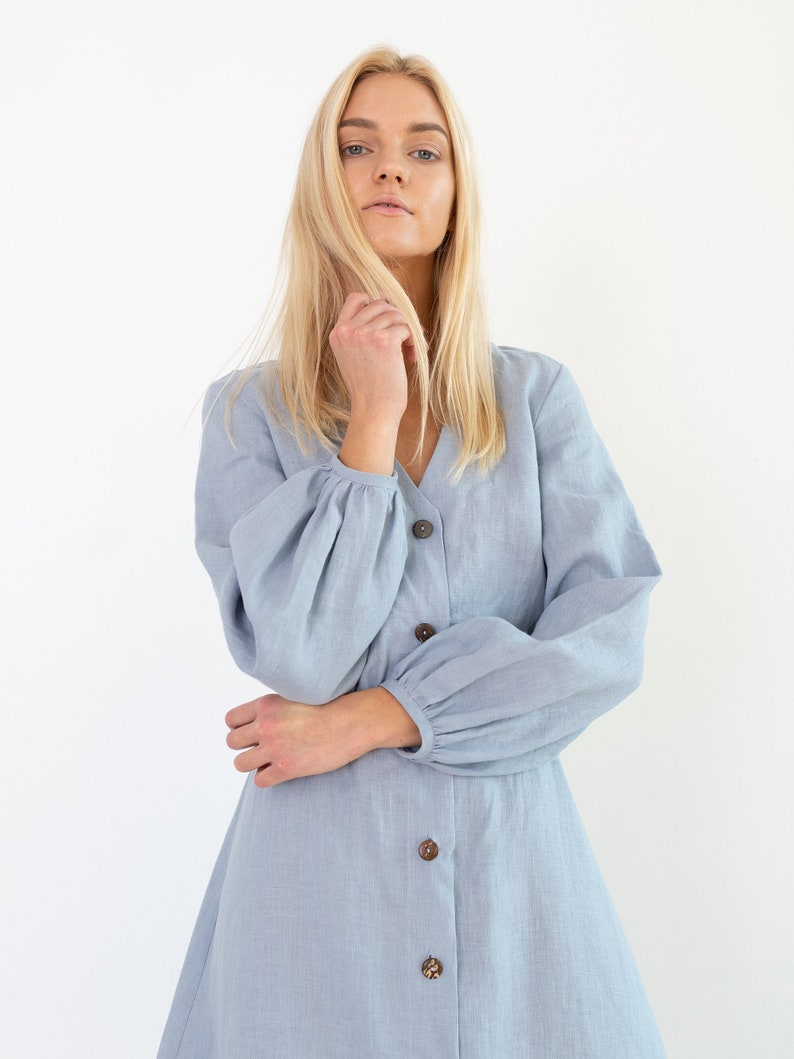 DIA Linen Button Down Dress / Long Sleeve Midi Dress image 4