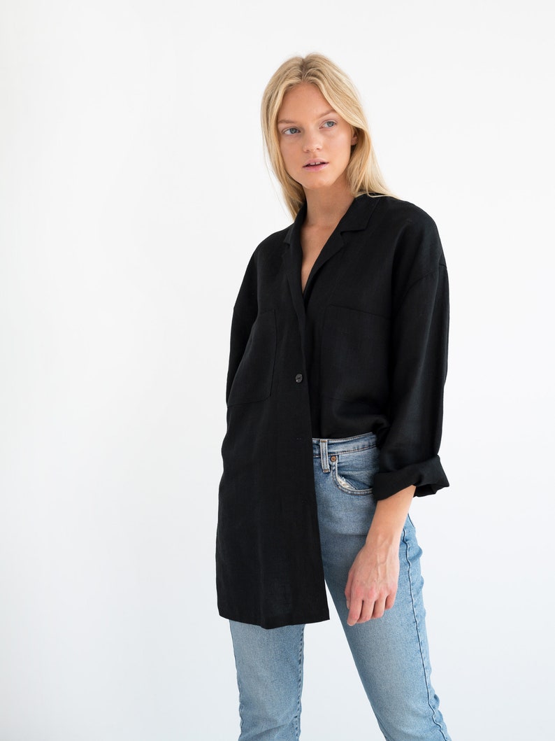 ROSEMARY Linen Jacket Black / Linen Blazer / Oversize Shirt / Handmade Clothing For Women image 5