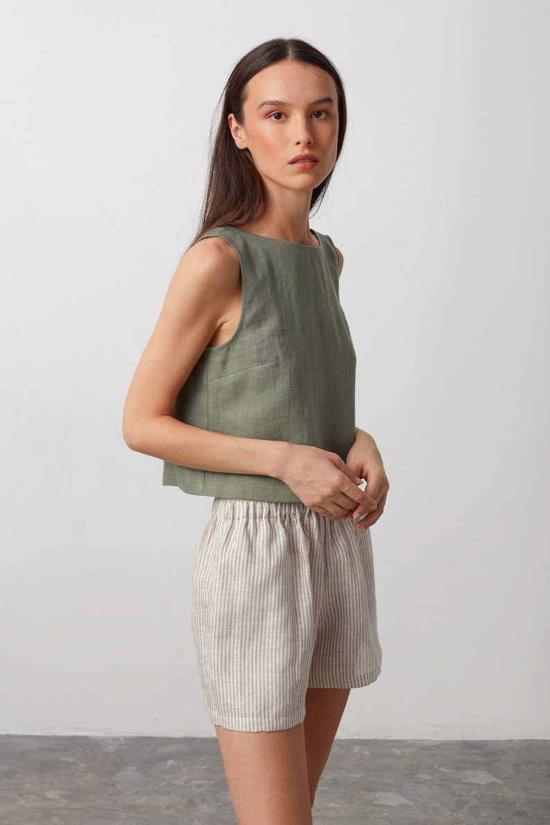 Ready to ship / SONATE Linen Tank Top / Sleeveless Blouse / Linen Crop Top image 5