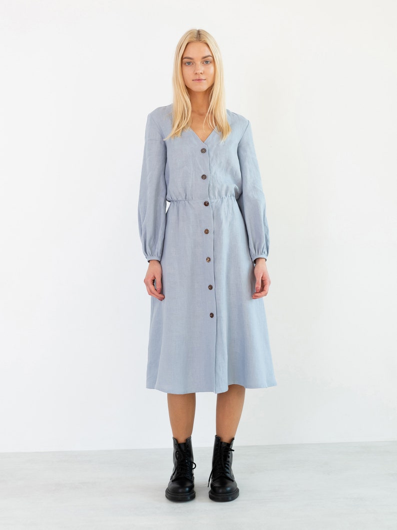 DIA Linen Button Down Dress / Long Sleeve Midi Dress image 7