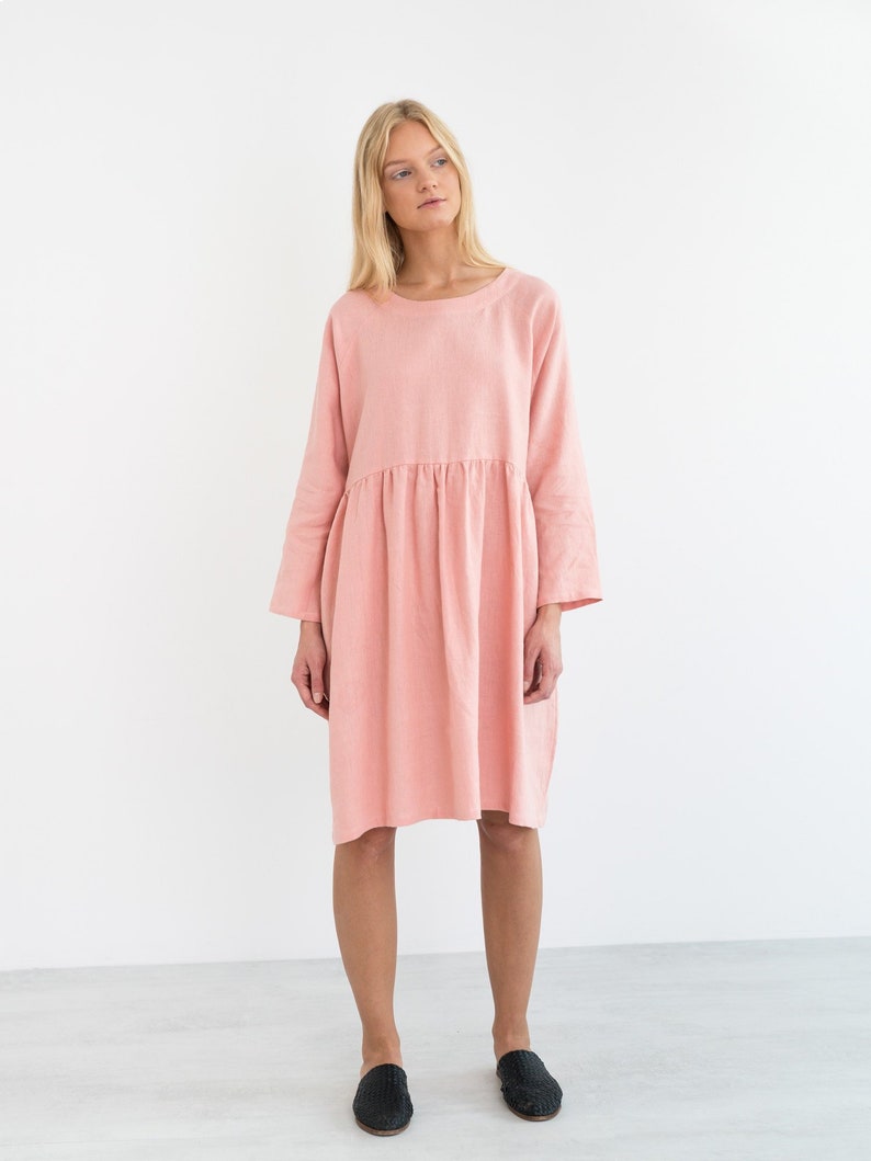 HARLOW Linen Dress / Long Sleeve Loose Midi Linen Dress image 1