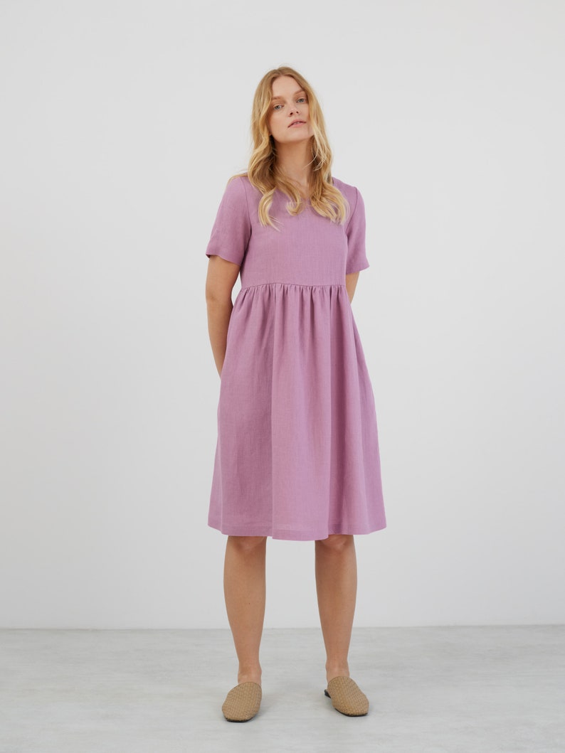 MATILDA Linen Dress / Midi Summer Dress / Short Sleeve Simple / Handmade Clothing For Women image 2