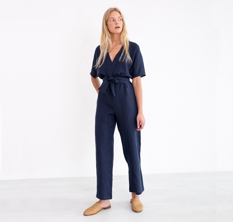 AURORA Linen Jumpsuit / Loose Linen Overalls / Linen Romper Etsy