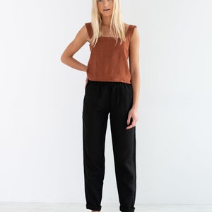 BRINLEY Linen Pants for Women / High Waisted Linen Trousers in Black image 4