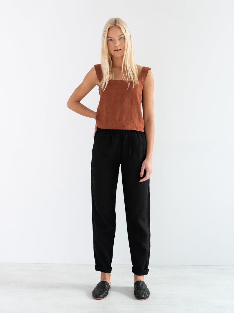 BRINLEY Linen Pants for Women / High Waisted Linen Trousers in Black image 4