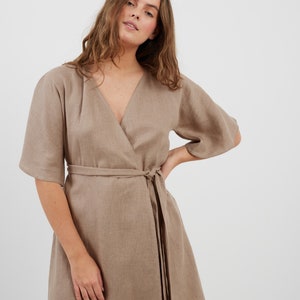 MARY Linen Wrap Dress / Linen Summer Dress / Maternity Linen Dress
