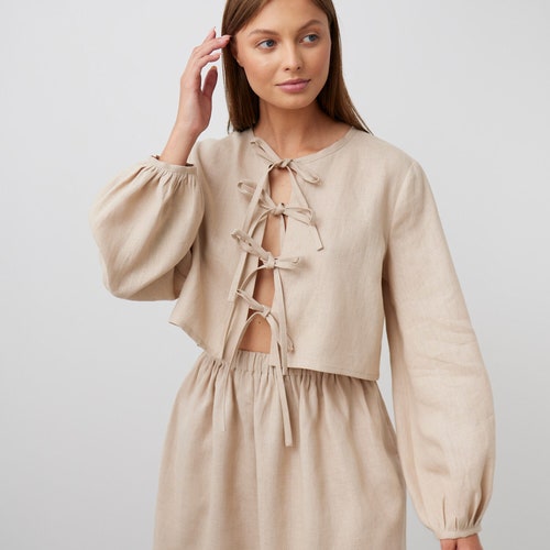 Tie Front Linen Top KOA / Cropped Linen Jacket