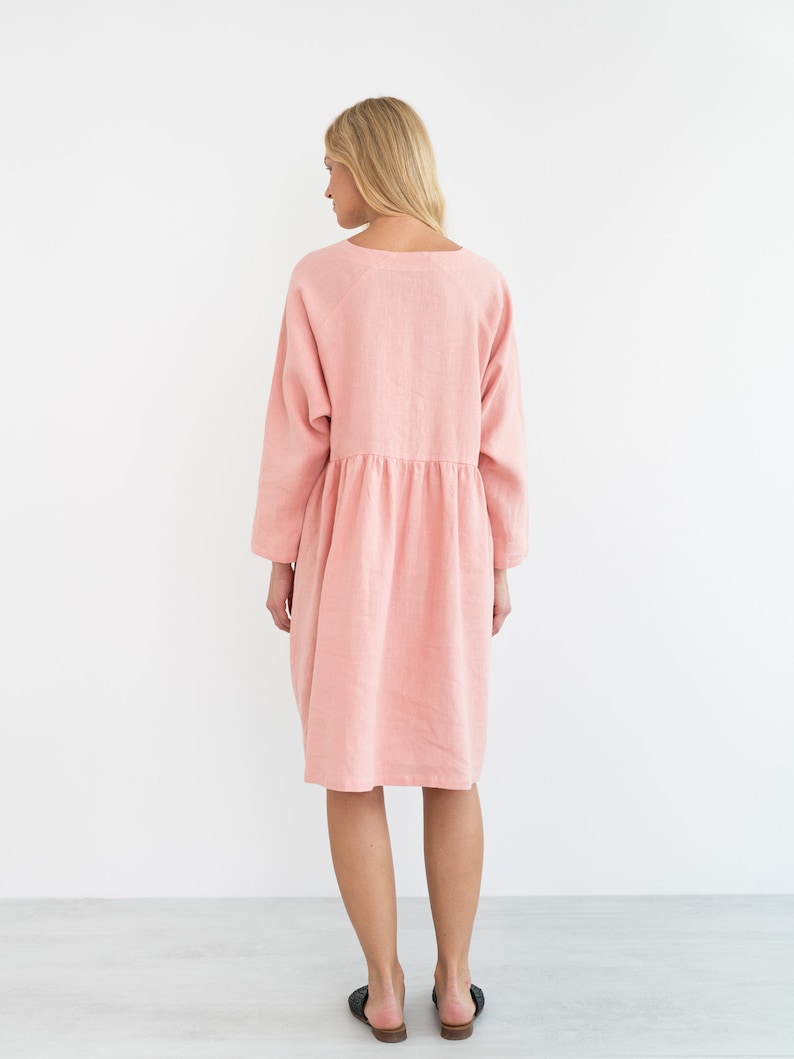 HARLOW Linen Dress / Long Sleeve Loose Midi Linen Dress image 5