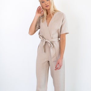 AURORA Linen Jumpsuit Women / Linen Overalls / Handmade Linen Clothing image 2