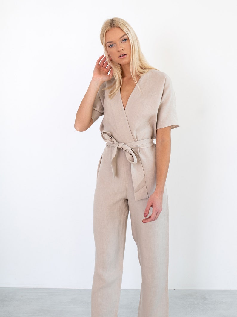 AURORA Linen Jumpsuit Women / Linen Overalls / Handmade Linen Clothing image 2