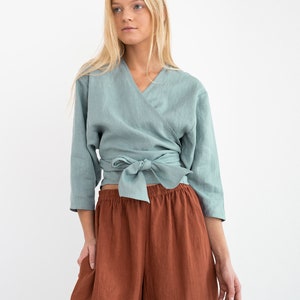 CLAIRE Linen Wrap Top / Linen Wrap Blouse / Linen Kimono Top image 6