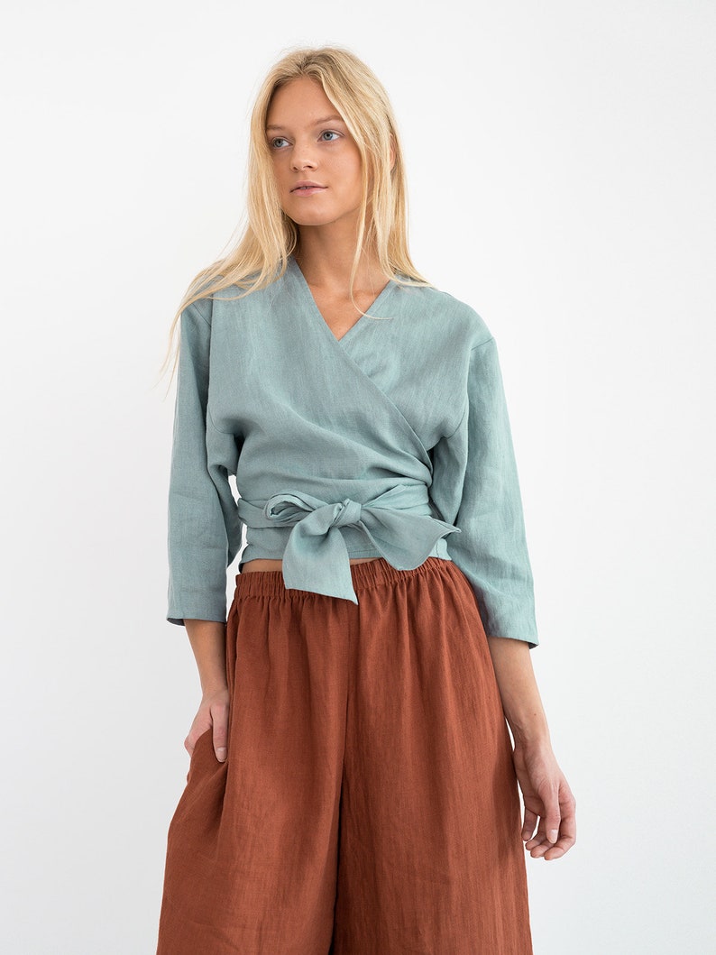 CLAIRE Linen Wrap Top / Linen Wrap Blouse / Linen Kimono Top image 6