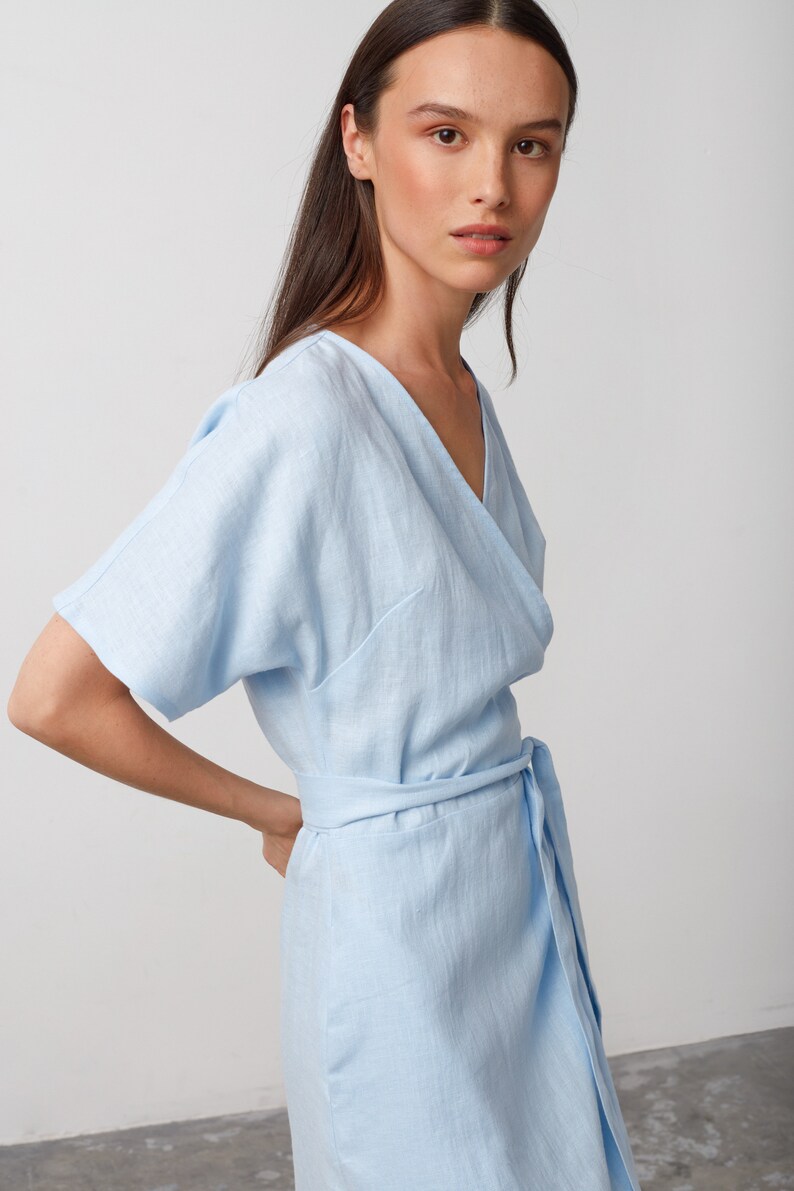 SUMMER Linen Wrap Dress / Linen Kimono Wrap Dress Etsy