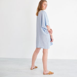 APRIL Tunic Linen Dress / Linen Kaftan Dress / Oversized Linen V Neck Dress image 4