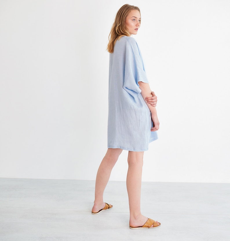 APRIL Tunic Linen Dress / Linen Kaftan Dress / Oversized Linen V Neck Dress image 4