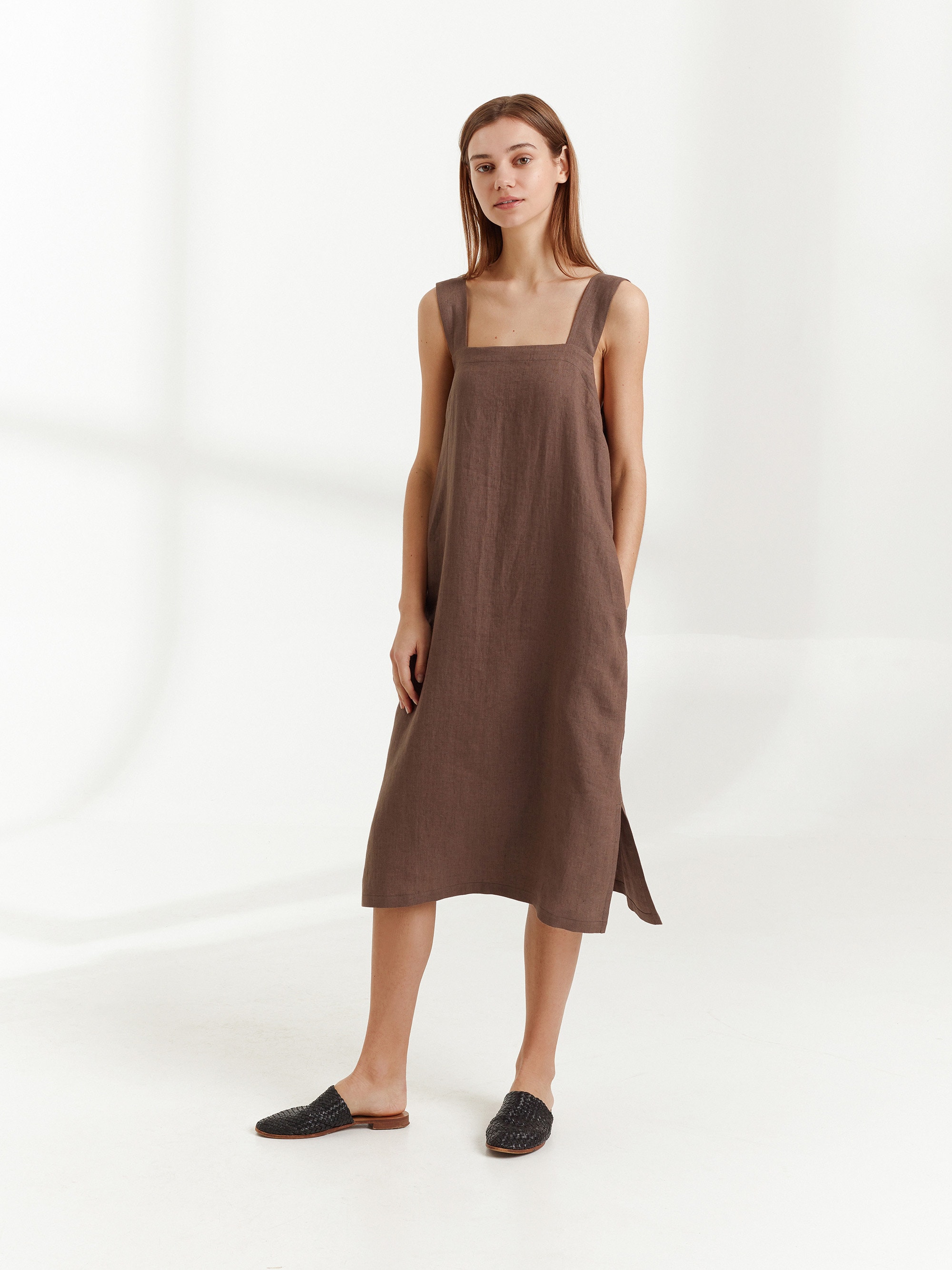 ELLIDY Linen Dress / Strap Summer Dress in Cocoa | Etsy