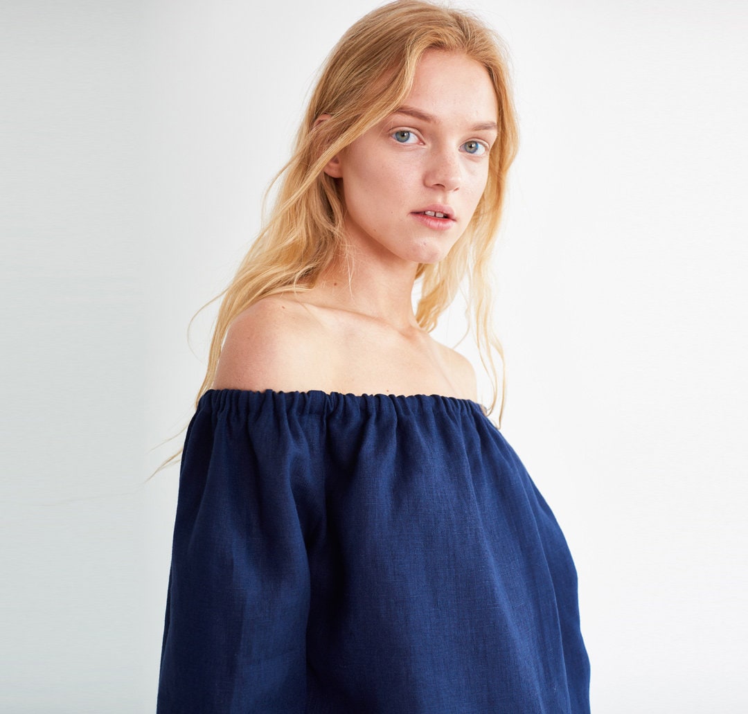 LEANNE OFF THE SHOULDER LINEN TOP, AMALFI BLUE SUNNY STATE OF MIND