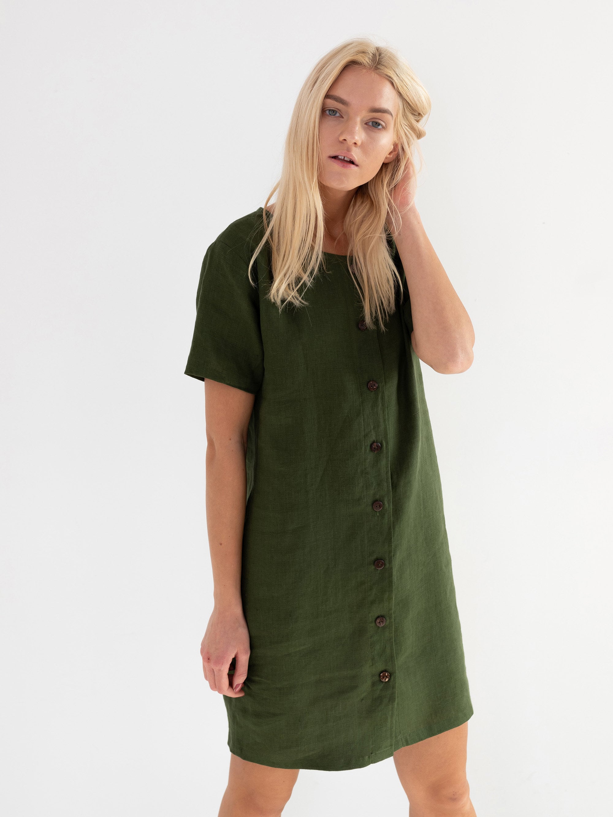 Linen Button Down Dress LYRA, Short Sleeve Outfit, Linen Clothing for Women