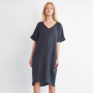 RUBY Oversized Linen Dress / Washed Linen Women Dress / Short - Etsy