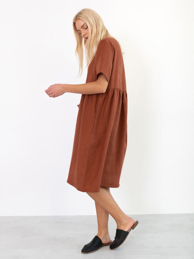 MATILDA Linen Dress / Midi Summer Dress / Short Sleeve Simple / Handmade Clothing For Women image 5