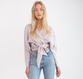 Linen wrap top, long sleeve tie front blouse | JUNE