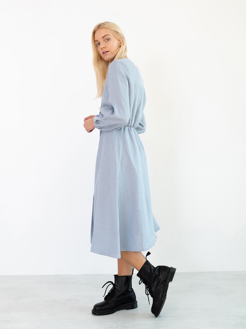 DIA Linen Button Down Dress / Long Sleeve Midi Dress image 6