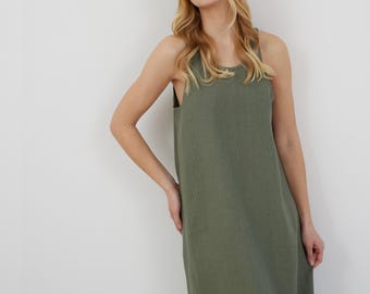 SALE Women's Sleeveless Linen Maxi Dress, High Neck and A-Line Shape | LANA