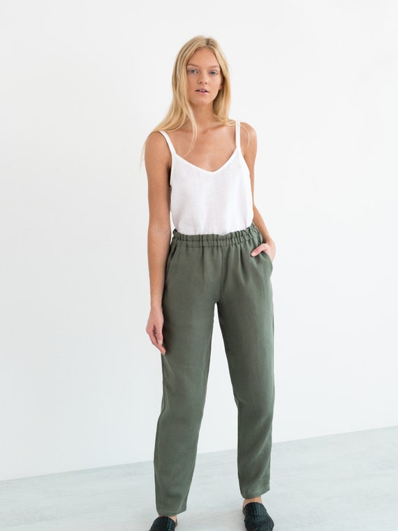 women's tapered leg linen trousers