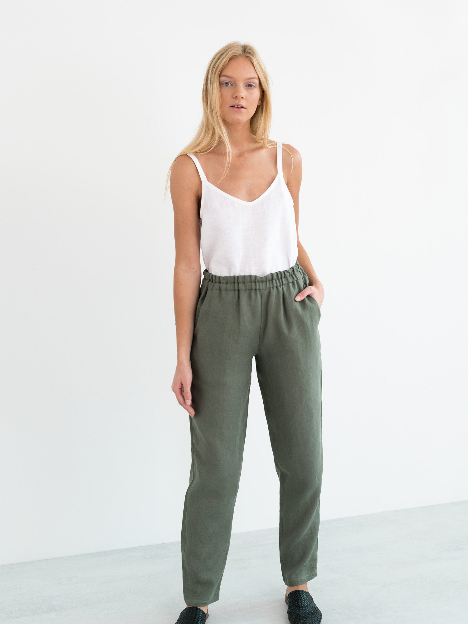 BRINLEY Linen Pants / Tapered Linen Trousers / Elegant Cropped - Etsy