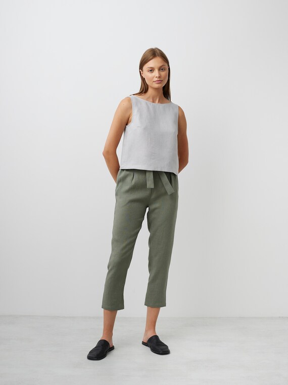 Linen Tank Top SONATE / Sleeveless Top / Linen Crop Top - Etsy