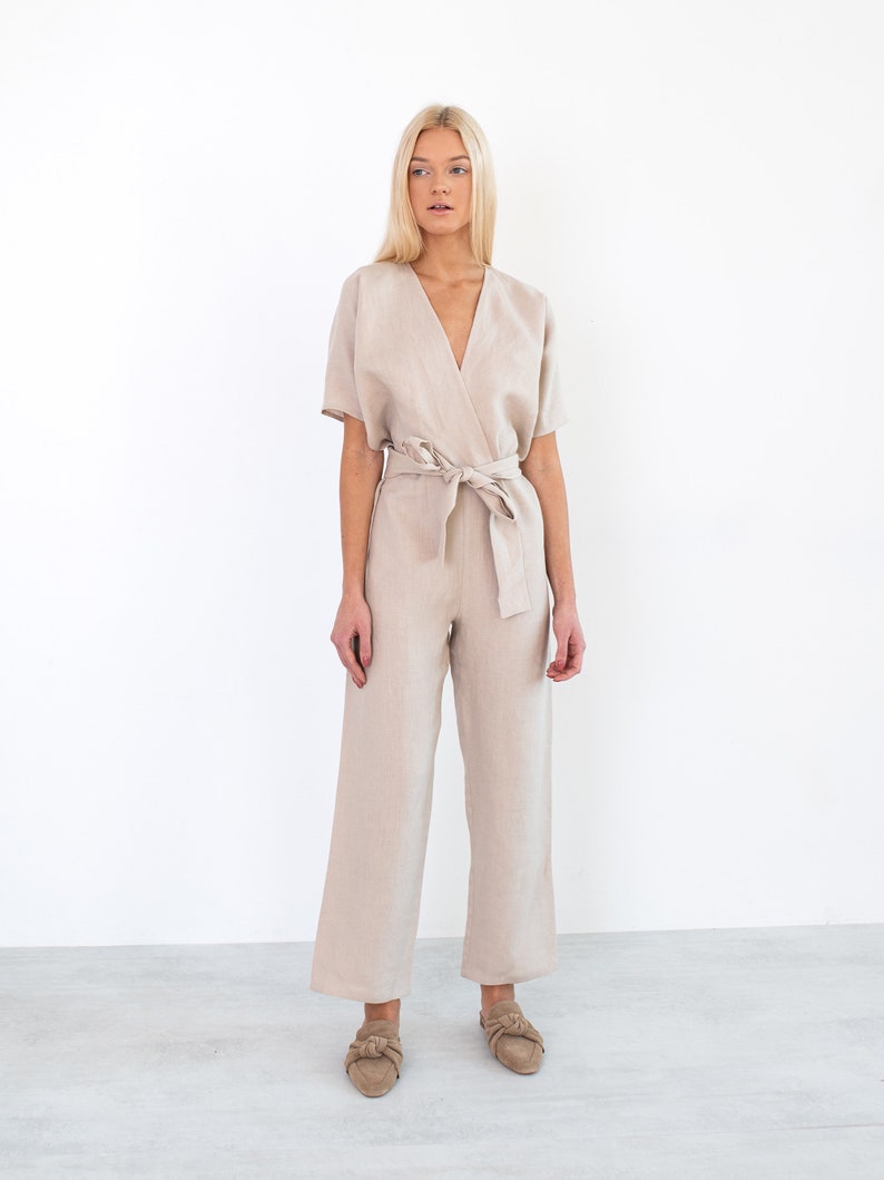 AURORA Linen Jumpsuit Women / Linen Overalls / Handmade Linen Clothing image 1