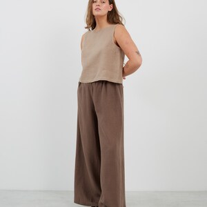 Wide Leg Linen Pants PEARL / Elastic Waist Flowy Trousers / High Waist Palazzo zdjęcie 2