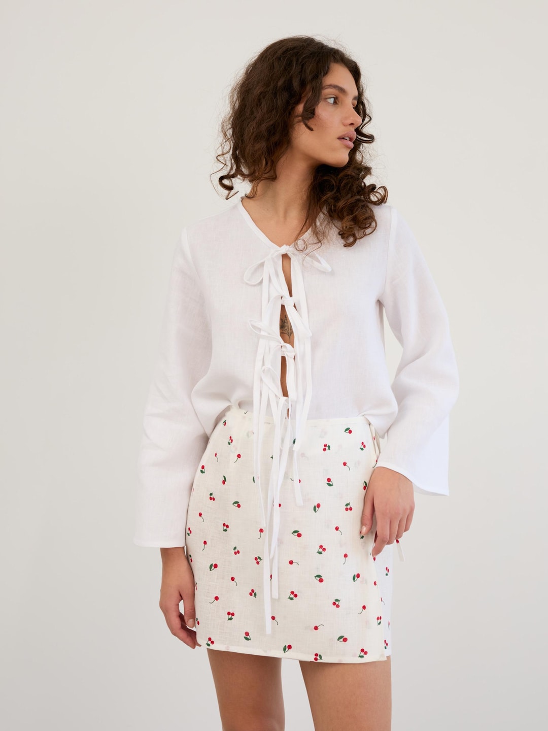Ithaca Cherry Print Mini Wrap Skirt Red Beige