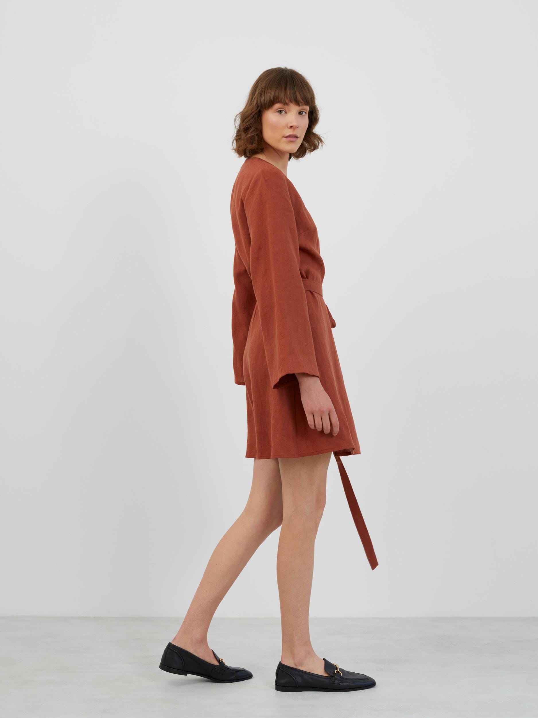 Linen mini wrap dress, kimono sleeve A line | LYDIA Linen mini wrap dress, kimono sleeve A line | LYDIA