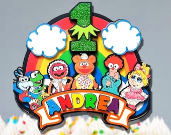 Baby Puppets Theme 3D Cake Topper | Baby Muppets | Custom First Birthday Decor | Name & Age Included