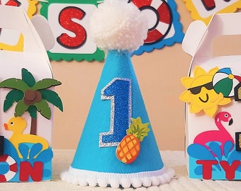 Pool Party First Birthday Hat: Blue Felt Celebration