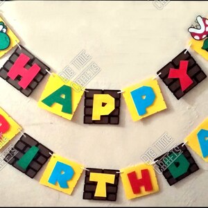 Gamer Birthday Banner - Custom Super Mario Theme Birthday Banner - Mario, Luigi, Star, and Toad - Free Shipping