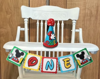 Mouse highchair Banner First Birthday Celebration