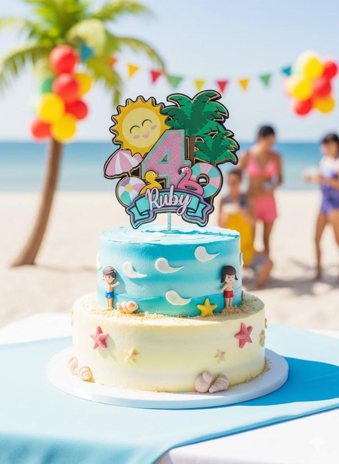 Pool Party Beach Theme Cake Topper – Tropical Birthday Decor – Acrylic ...